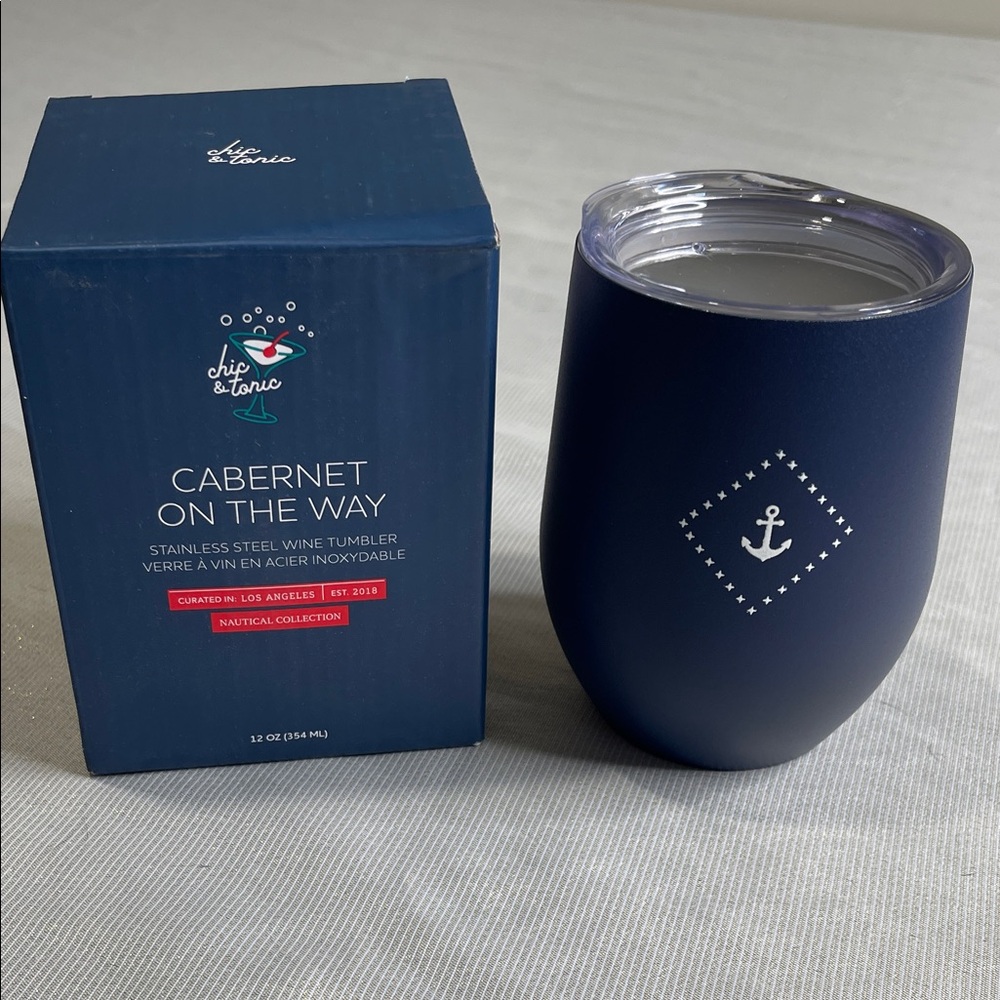 Chic & Tonic NIB Cabernet On The Way Stainless Wine Tumbler Anchor Nautical Navy - Picture 8 of 8